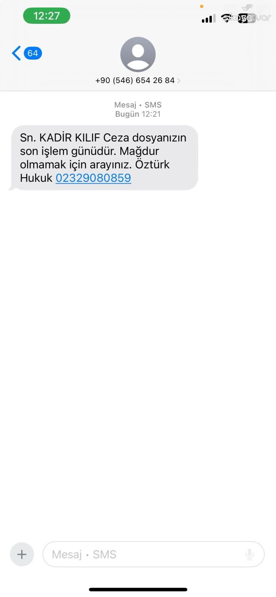 Sahte Öztürk Hukuk Bürosu Mesajı